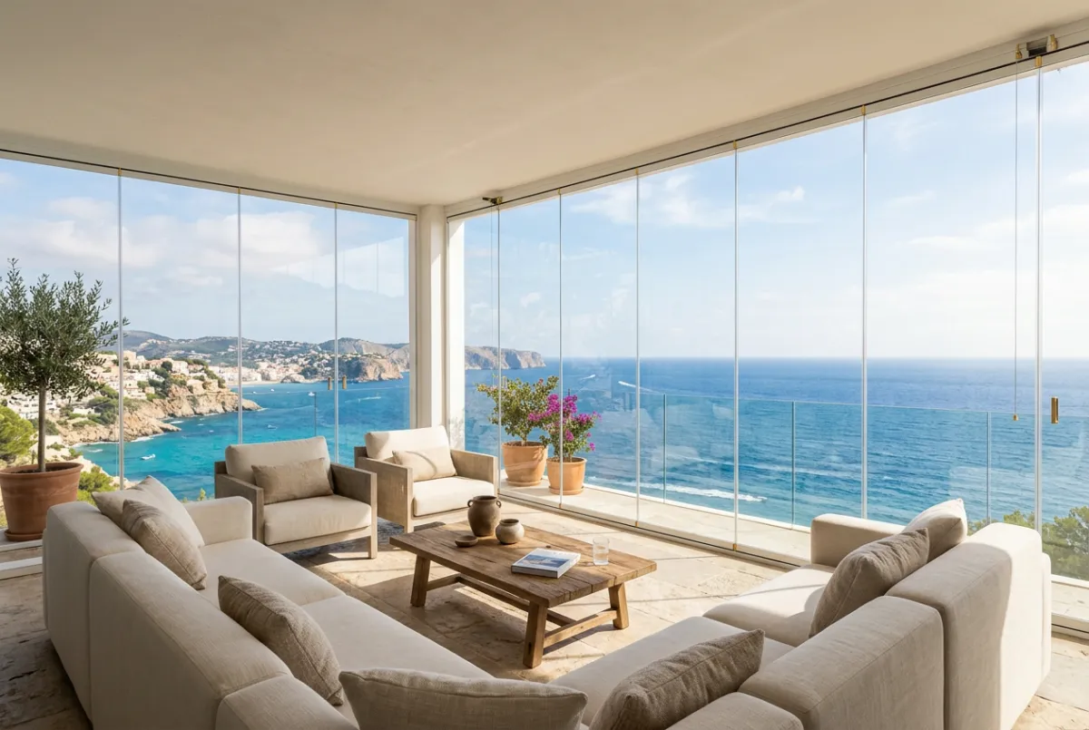 Cortinas de cristal y cerramientos panorámicos transparentes para porche